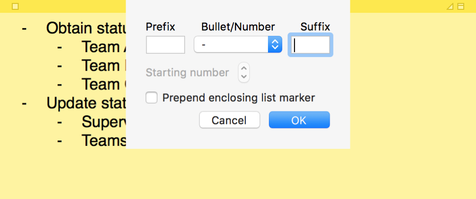 keyboard shortcut for bullet point mac os sierra